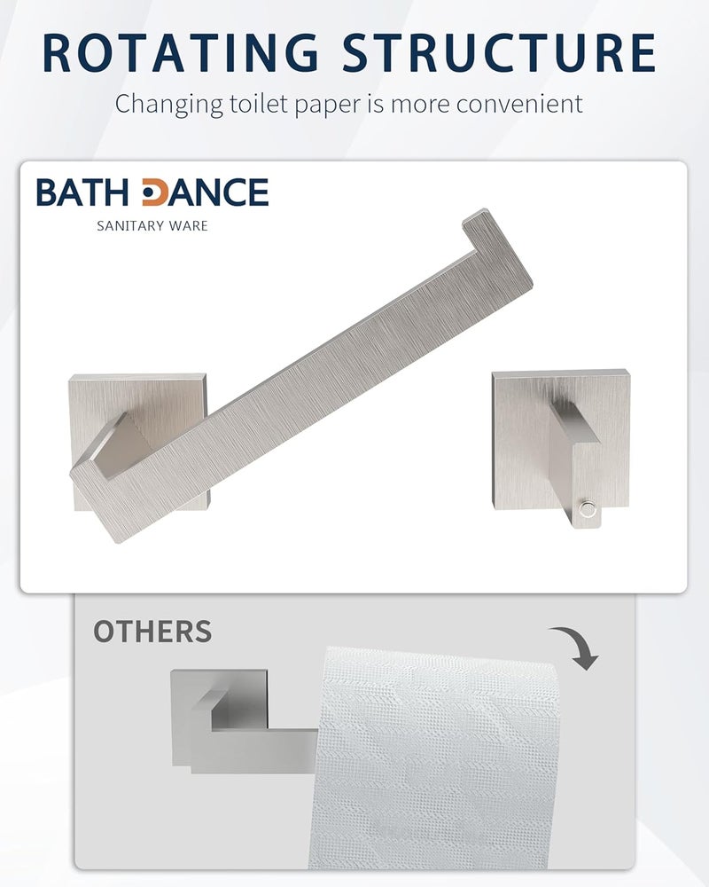 BATHDANCE Brushed Nickel Toilet Paper Holder Wall Mount, Square Stainless Steel Rustproof Double Post Pivoting Tissue Roll Holder for Bathroom, Commercial Toilet Paper Dispenser, Sliver - Image 4